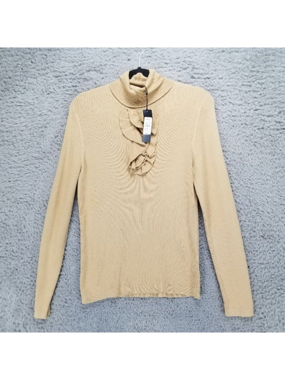 Talbots Sweater Womens Large Tan Long Sleeve Ruffle Front Turtleneck *NWD-Read*